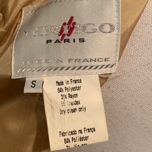 VERTIGO Paris Light Tan Blazer Signature Buckles Lined Career Elegant Vintage S - Picture 6 of 9